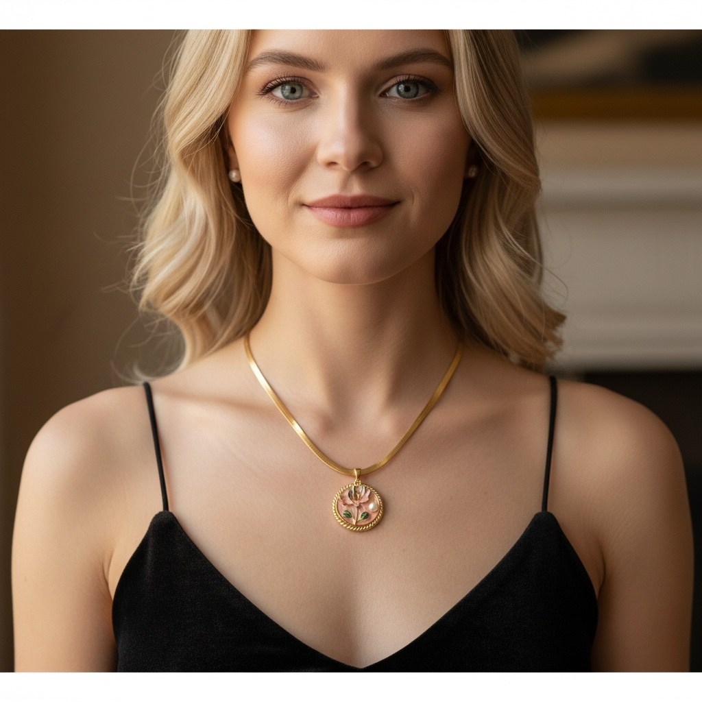 Floral Medallion Gold Necklace – Vintage Bloom Pendant (Waterproof & Tarnish-Free)