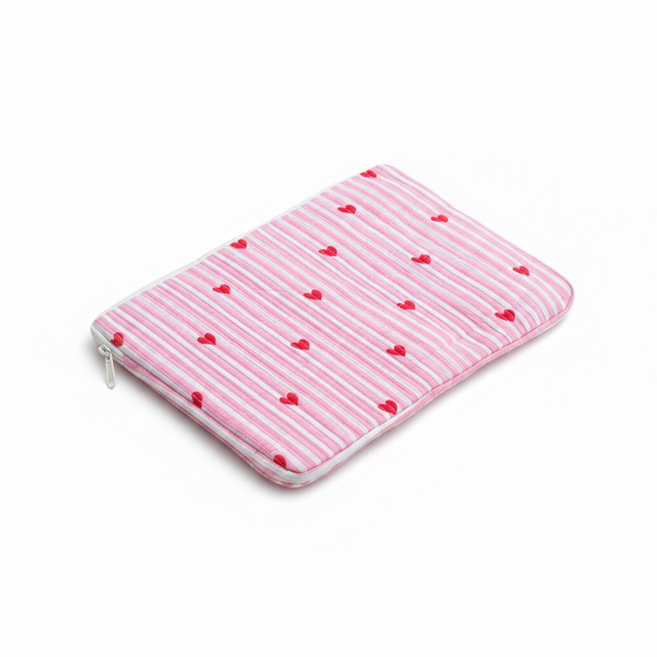 Sweetheart Quilted Laptop Sleeve | Pink Heart Cotton Laptop Case | Handmade Laptop Cover 15 Inch