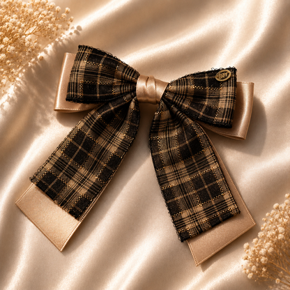 Vintage Plaid Ribbon Bow Barrette – Coquette Collection