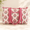 Blush Bloom Handmade Quilted Duffel Bag | Floral Cotton Weekender Travel Bag | Indian Block Print