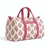 Blush Bloom Handmade Quilted Duffel Bag | Floral Cotton Weekender Travel Bag | Indian Block Print
