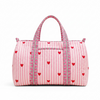 Pink Hearts Handmade Quilted Duffel Bag | Cotton Weekender Travel Bag | Indian Block Print