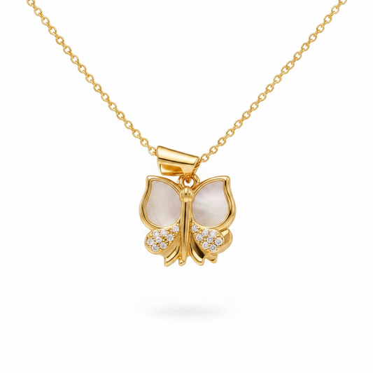 Golden Butterfly Pearl Necklace – Luxe Charm Edition