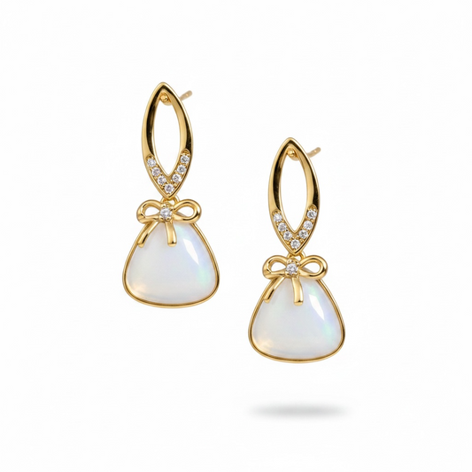 Elegant Bow Pearl Drop Earrings