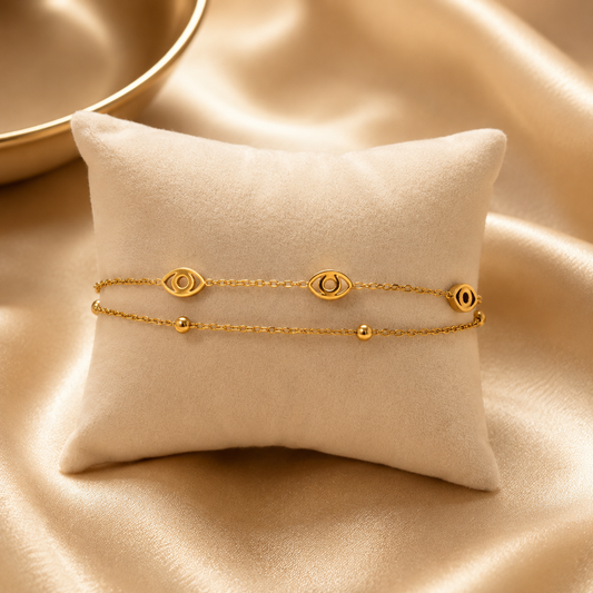 Evil Eye Gold Bracelet – Double Chain Protection Charm