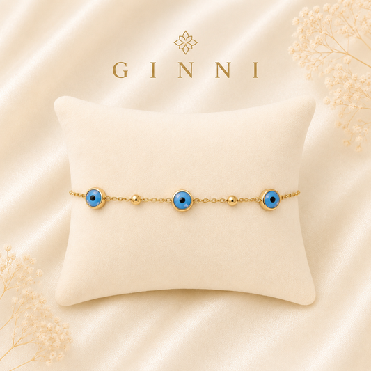 Blue Evil Eye Gold Bracelet – Dainty Chain (Waterproof & Tarnish-Free)