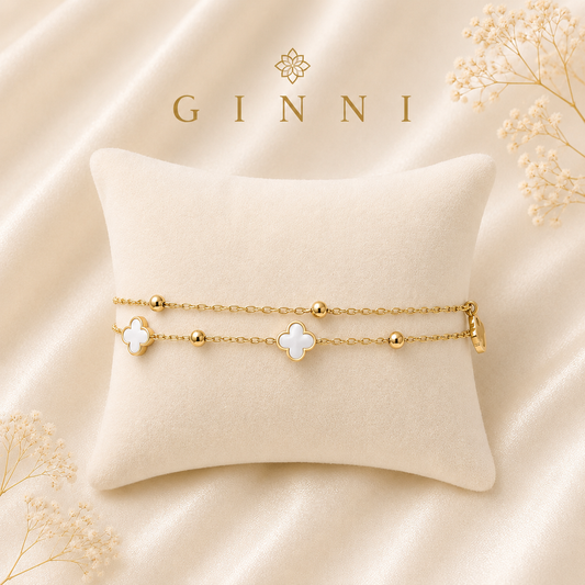Double Layer Clover Bracelet – Gold Chain (Waterproof & Tarnish-Free)