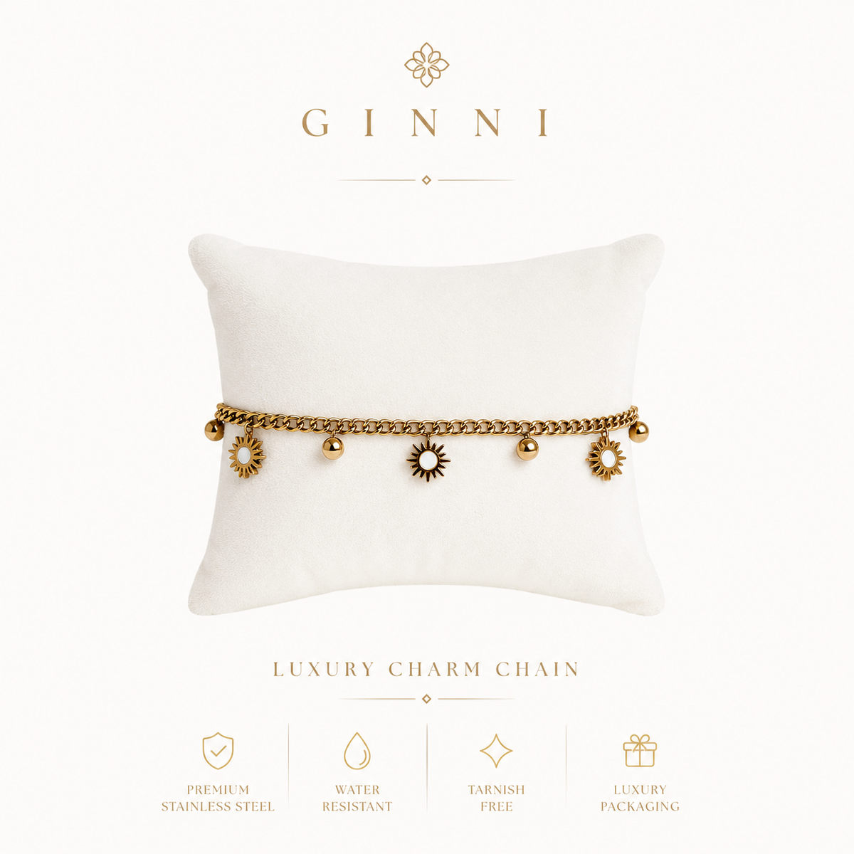 Sun Charm Gold Bracelet – Minimal Chain (Waterproof & Tarnish-Free)