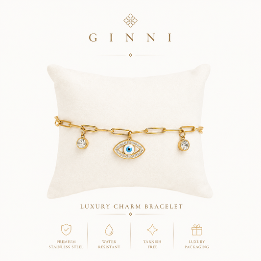Evil Eye Charm Bracelet – Gold Link Chain (Waterproof & Tarnish-Free)
