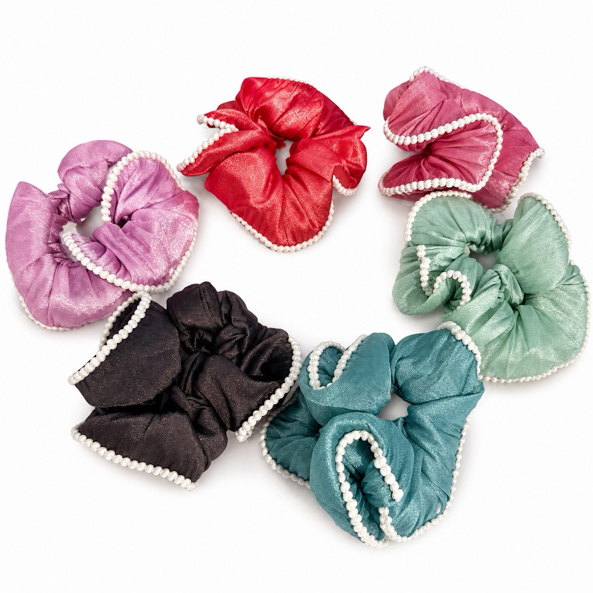 Pearl Trim Scrunchies Set