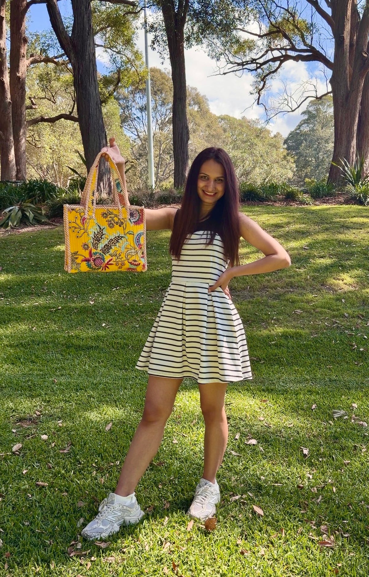Yellow Floral Cotton Tote Bag - 12*12 inches