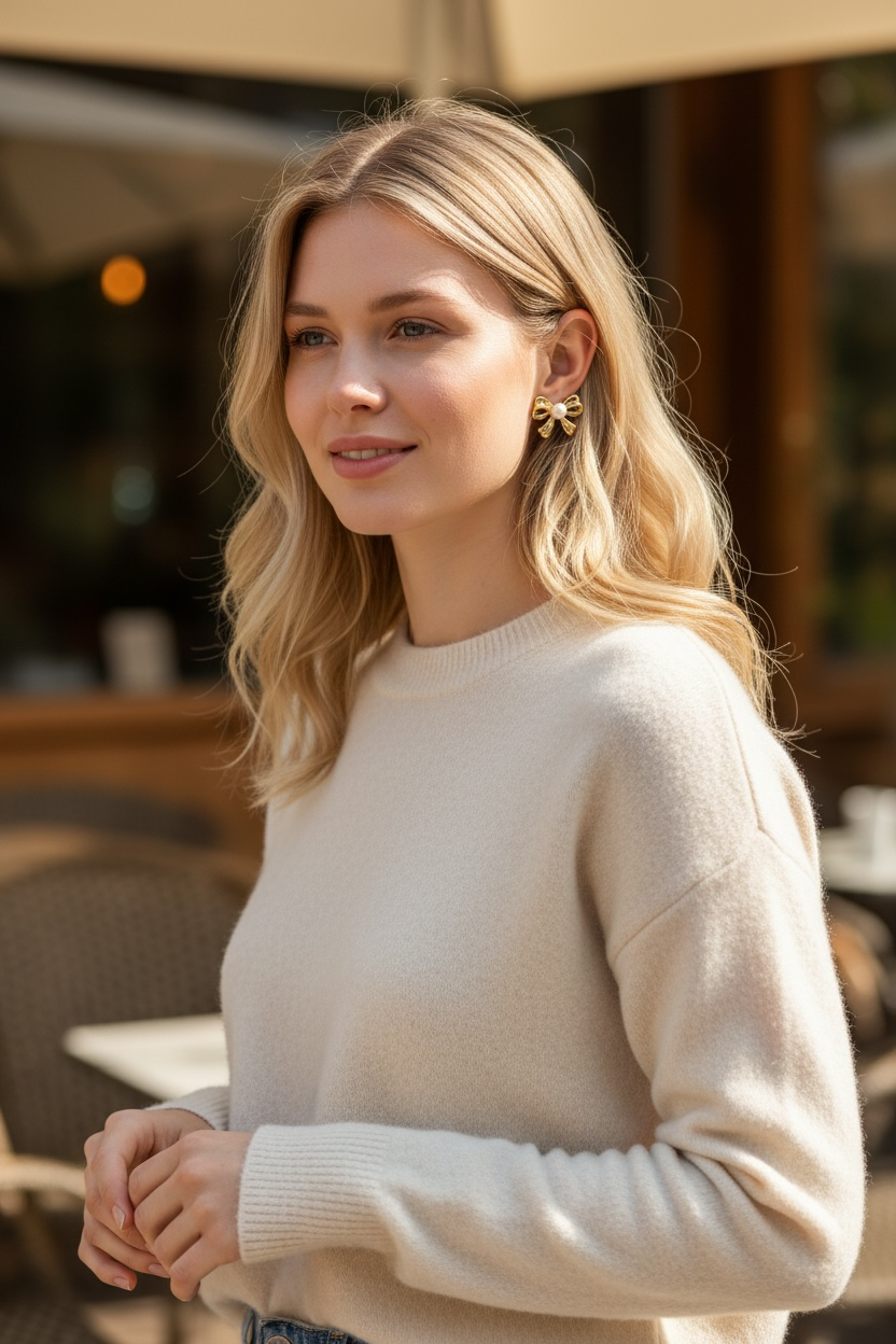 Golden Pearl Bow Studs