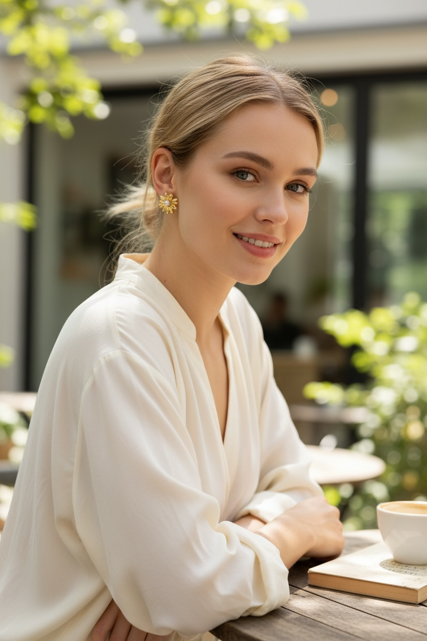 Golden Daisy Pearl Studs