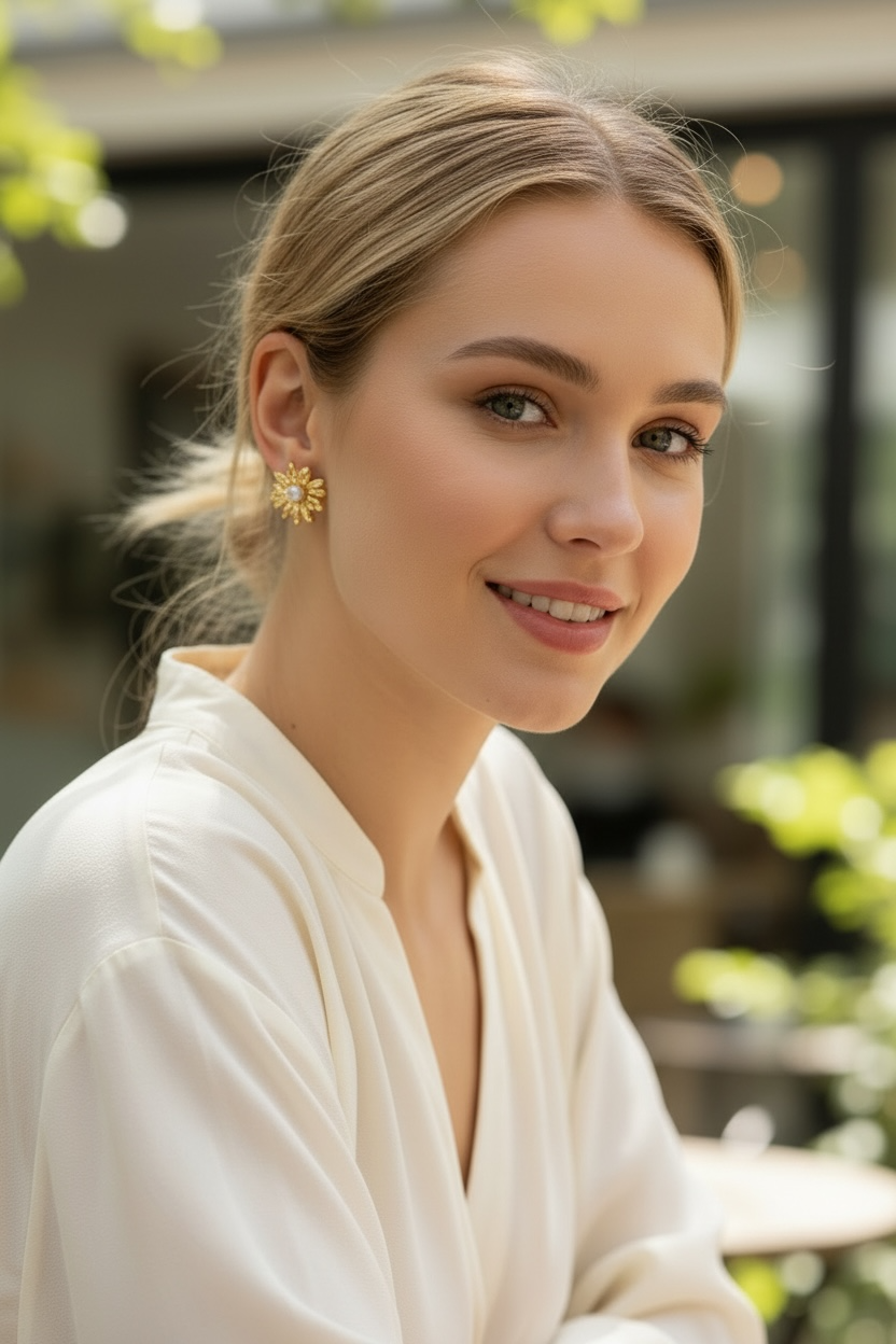 Golden Daisy Pearl Studs