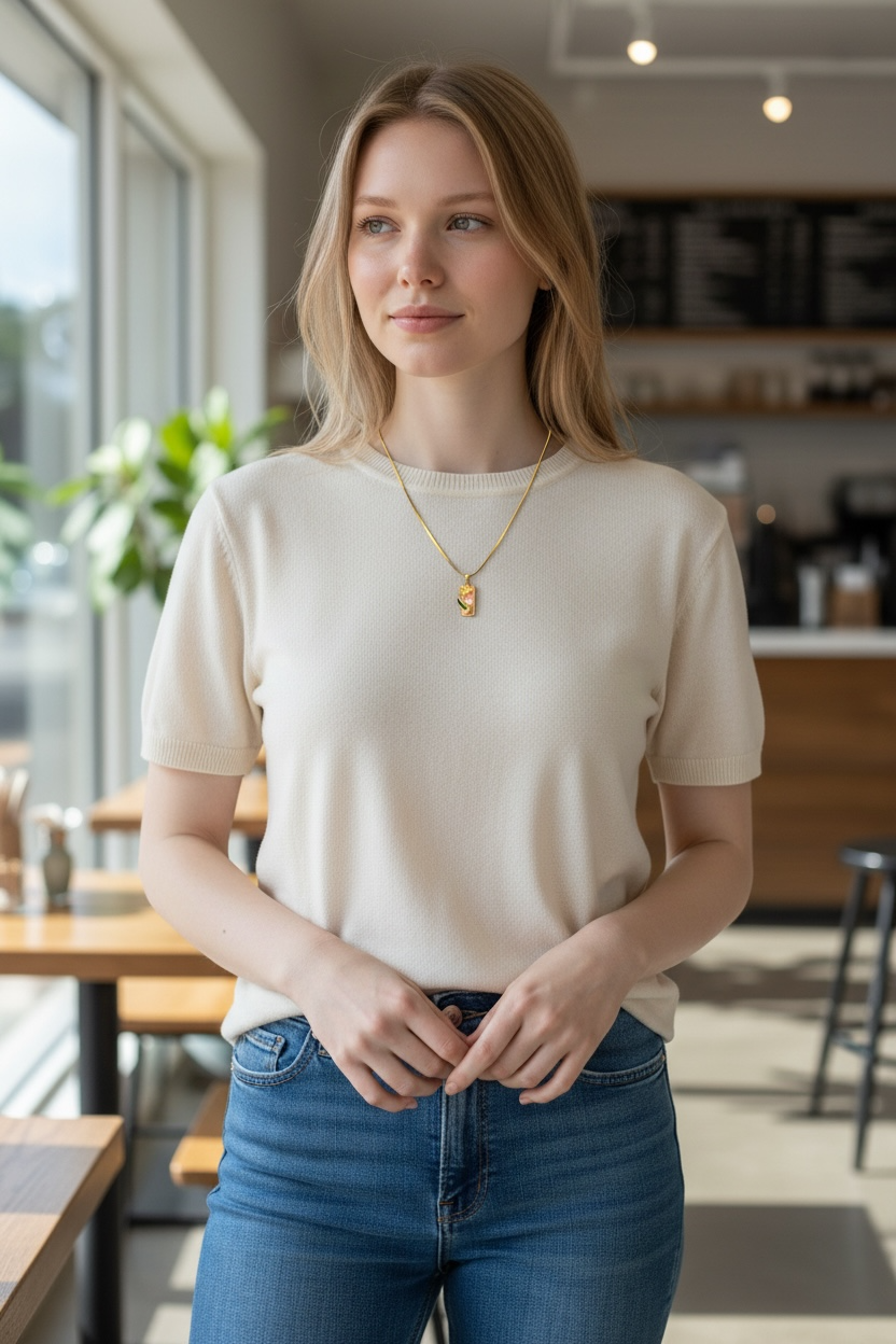 Floral Charm Gold Necklace – Dainty Enamel Pendant (Waterproof & Tarnish-Free)